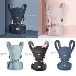 Milly เป้อุ้มเด็ก 6 in 1 ผ้าคอตตอน100 เกรดพรีเมี่ยม แถมฟรี ผ้าซับน้ำลาย 3 ชิ้น  หมวกกันแดด Baby Hip Seat carrier