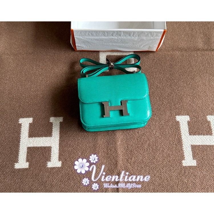 กระเป๋าแอร์โฮสเตส Constance Concan 1819 สีเขียวมิ้นต์ 6W หัวเข็มขัดเงินลายจิ้งจก