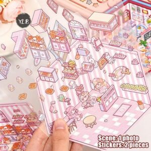 ปอนด์ 1เซ็ตร้านอาหารการ์ตูนเบเกอรี่ฉากขนาดเล็ก3งบ้านสติกเกอร์ภูมิทัศน์ภาพซ้อนสติกเกอร์สามมิติใหม่