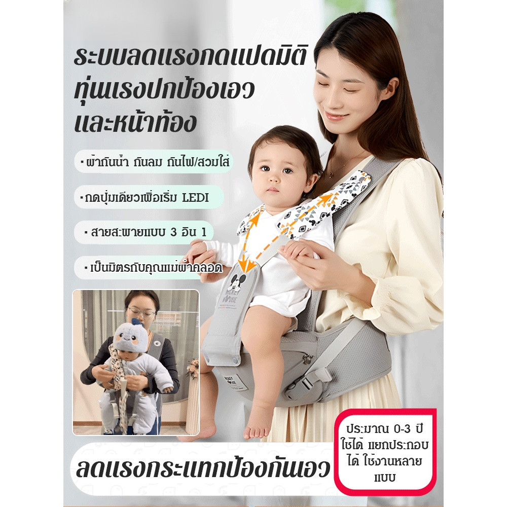 มัลติฟังก์ชั่น เก้าอี้สตูลเอว สายรัด คอวีไม่ติดคอ ของใช้คู่สาหรับทารกเมื่อออกไปข้างนอก ใส่สบายไม่อับชื้น เข็มขัด ปกป้องความปลอดภัยของทารก ตาข่ายระบายอากาศแบบวงกลม สายรัดเด็ก ง่ายต่อการใช้ เลี้ยงลูก ดูดี พื้นที่เก็บข้อมูลความจุขนาดใหญ่