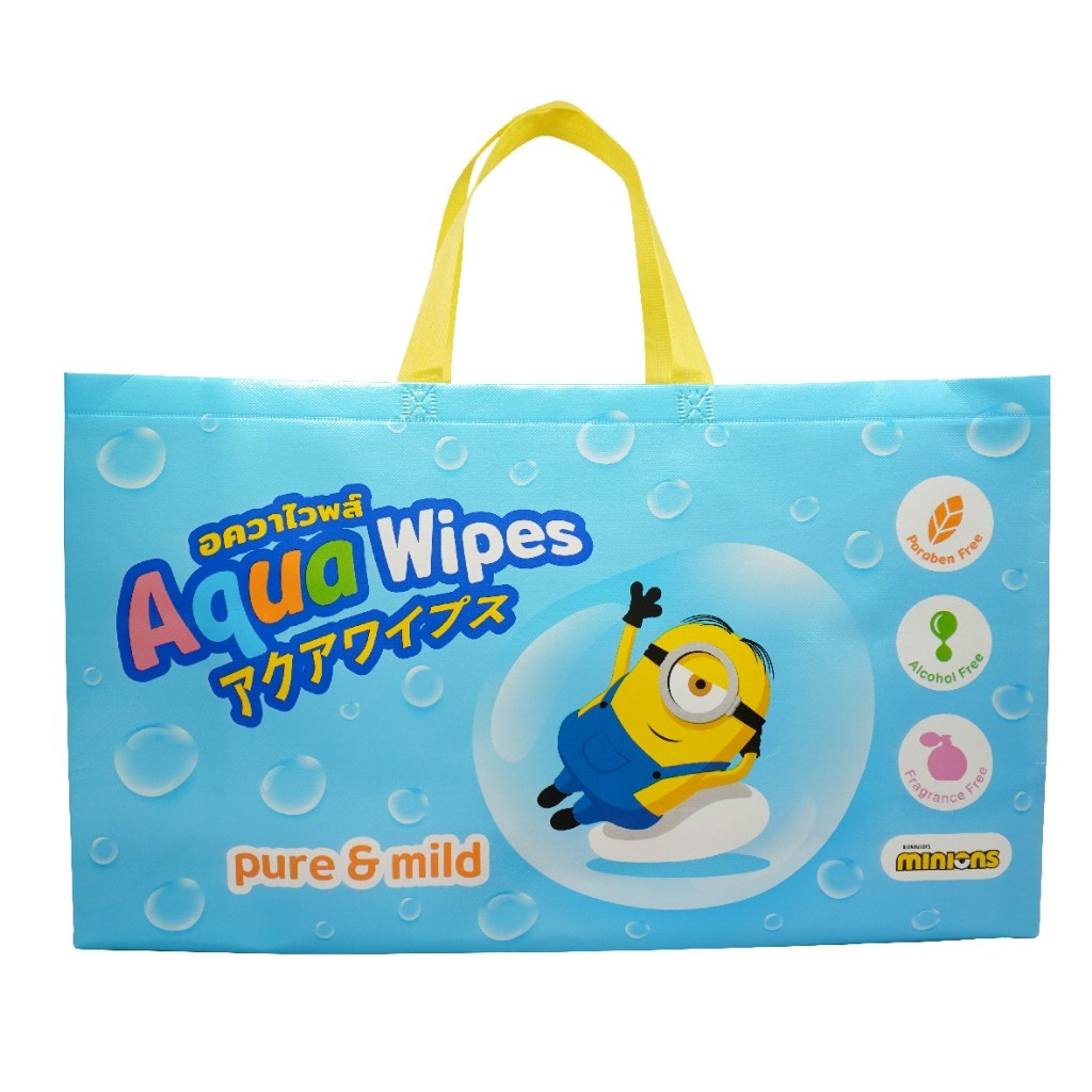 สินค้าแถม กระเป๋ามินเนี่ยน โปรโมชั่นซื้อผ้าเปียกมินเนี่ยน ซื้อครบ 1 แพ็ค ได้รับกระเป๋าฟรี มูลค่า 199 บาท