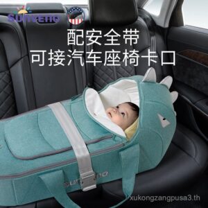 Sanmei Baby Outing แบบพกพารถปลอดภัยตะกร้าแบบพกพาทารกแรกเกิดออกนอกบ้านโรงพยาบาลตะกร้านอนแบนเด็กสีฟ้า