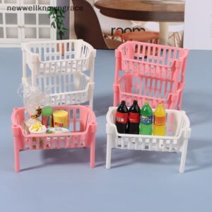 NWT112 Dollhouse Mini อาหารตะกร้าเก็บผลไม้ตุ๊กตา House Stackable ตะกร้าตุ๊กตาตกแต่งอุปกรณ์เสริม GR