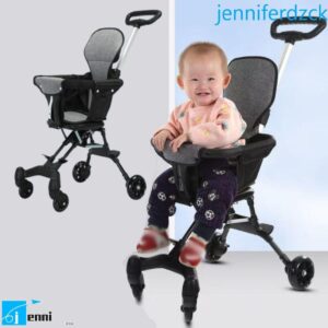 เจนนิเฟ รถเข็นเดินทางสี่ล้อรถเข็นเด็กพับได้ระบายอากาศได้เรียบง่าย360 Wheel Soft Wide Seat Height TwoWays Baby Strolling Car Infant