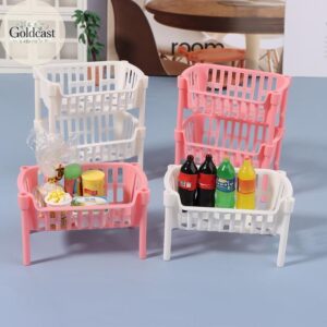 GOLD 112 Dollhouse Mini อาหารตะกร้าเก็บผลไม้ตุ๊กตา House Stackable ตะกร้าตุ๊กตาตกแต่งอุปกรณ์เสริม TH