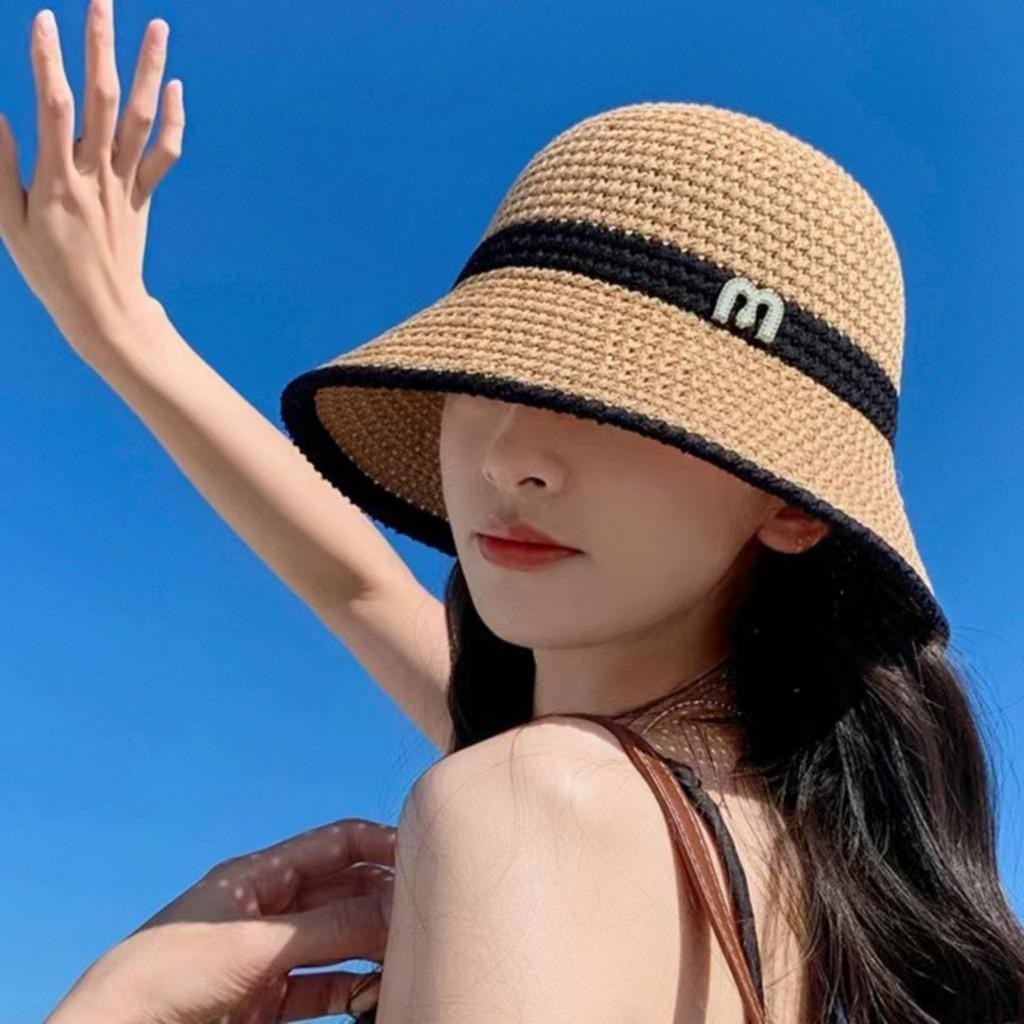 ที ทดสอบสินค้าพับหมวกดวงอาทิตย์ฤดูใบไม้ผลิหมวกฟางฤดูร้อนผู้หญิงป้องกันรังสีอัลตราไวโอเลตพับหมวกฟางและจดหมายตกแต่ง สไตล์