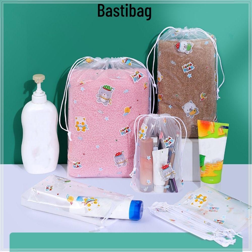 BASTIBAG ถุงเก็บ การ์ตูนหมีซิปโปร่งแสงถุงหูรูด ทนทาน PE แขวนกระเป๋ากันฝุ่น Travel Bundle กระเป๋าเดินทางกลางแจ้งBusness Trip