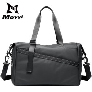 MOYYI กระเป๋าเดินทางน้าหนักเบาสีดากันน้าผู้ชายผู้หญิง PU กระเป๋ายิม