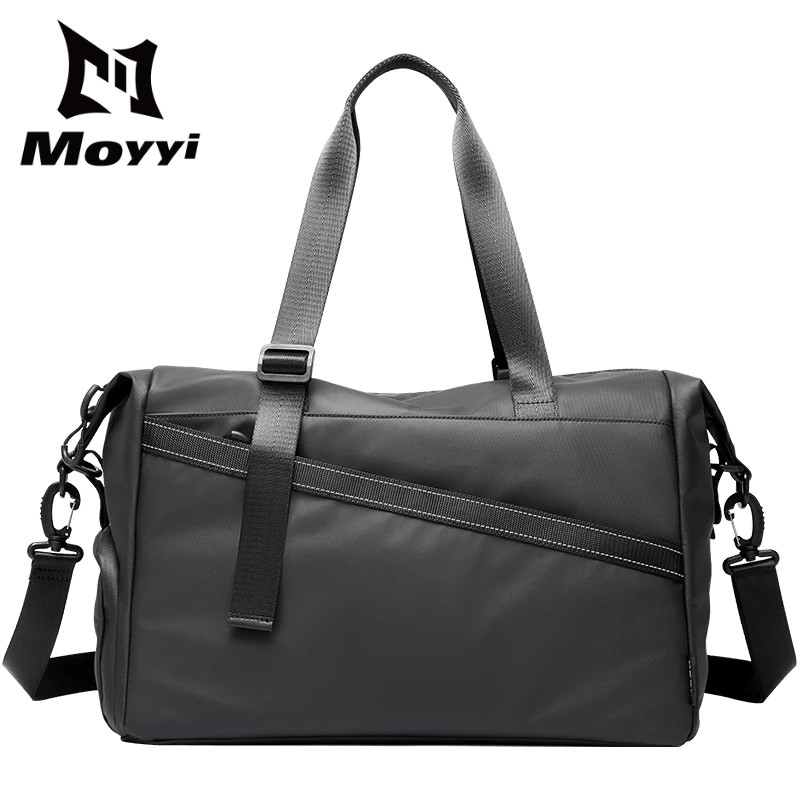 MOYYI กระเป๋าเดินทางน้าหนักเบาสีดากันน้าผู้ชายผู้หญิง PU กระเป๋ายิม