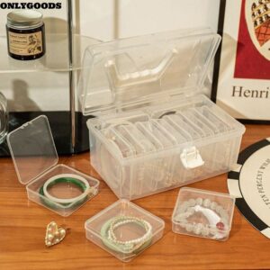 เฉพาะGOODS กล่องเก็บเครื่องประดับ 1 ชิ้น ฝาครอบพลิกเครื่องใช้ในบ้านกล่องสร้อยข้อมือ โปร่งใส Mini Desktop Storage พลาสติก