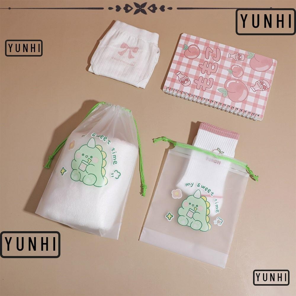 YUNHI กระเป๋าเก็บรองเท้าการ์ตูนไดโนเสาร์ Matte โปร่งใส Drawstring Bag Creative เสื้อผ้า Classified แขวนกระเป๋า PE Travel Bundle กระเป๋าเดินทางกลางแจ้งBussity Trip