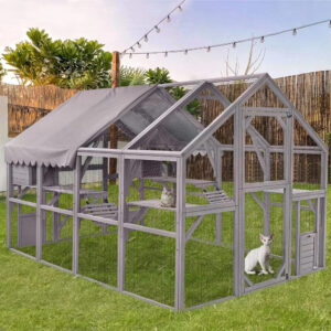 แมวขนาดใหญ่วิ่ง Wooedn บ้านแมวกลางแจ้ง Enclosure Catio กรงแมวลูกแมวคอนโดbackyard Run CAGE สาหรับสัตว์เลี้ยง Weather Proof