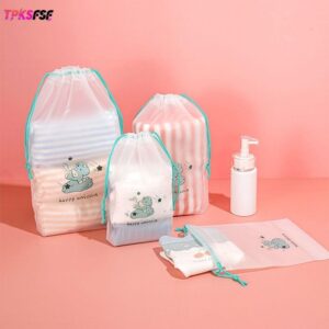 ถุงเก็บรองเท้า TPKSF การ์ตูนไดโนเสาร์ Matte Transparent Drawstring Bag กระเป๋าแขวนสร้างสรรค์ PE DustProof Travel Bundle Pocket Outdoor Travel TravelBusness Trip