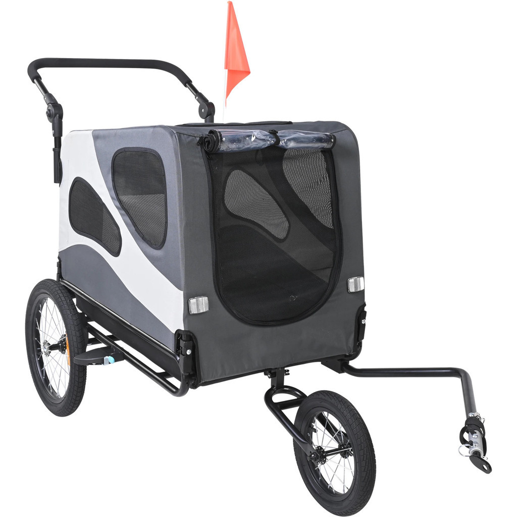 100lbs จักรยานสุนัข Trailer 2in1 สัตว์เลี้ยงรถเข็นเด็กจักรยาน Carrier พับรถเข็นกรอบล้อ Reflectors ธงสาหรับสุนัข