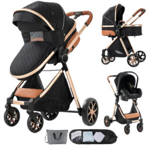 คุณภาพระดับพรีเมียมเด็ก 3 ใน 1 รถเข็นเด็กที่นั่งปรับเอนได้ Travel System Pushchair ภูมิทัศน์สูง Baby Carriage พร้อมคาร์ซีท