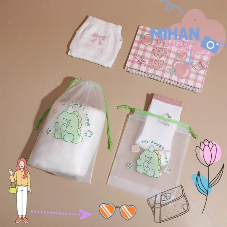 MIHAN กระเป๋าเก็บรองเท้าการ์ตูนไดโนเสาร์ Matte โปร่งใส Drawstring Bag Creative แขวนกระเป๋า PE เสื้อผ้า Classified Travel Bundle กระเป๋าเดินทางกลางแจ้งBussity Trip