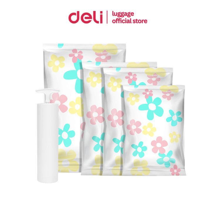 Deli ถุงเก็บสูญญากาศ ถุงสูญญากาศ ถุงเก็บเสื้อผ้า ใช้เครื่องสูบ แบบใช้มือ ประหยัดพื้นที่ Vacuum Bag