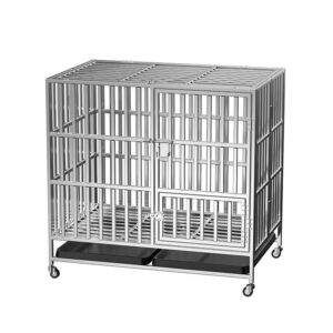 กรงสัตว์เลี้ยงสแตนเลสมีล้อ เป้อุ้มกลิ้งแบบพับได้สาหรับสุนัขขนาดเล็กแมว ถาดถอดได้  ฐานหนา