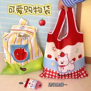 ความจุขนาดใหญ่ กระเป๋าช้อปปิ้งแบบพับได้ลายการ์ตูนน่ารักกระเป๋าโท้ทของชา 56×37ซม