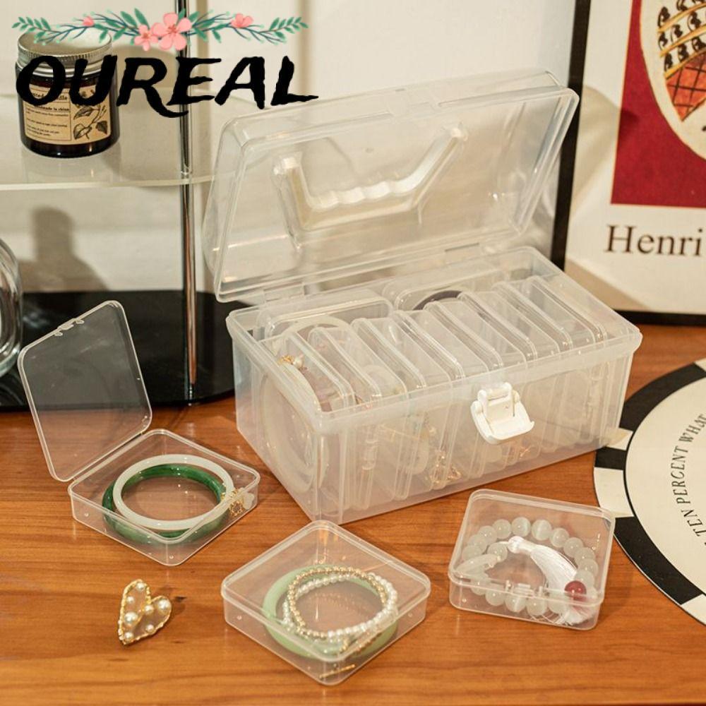 ออเรียล 1ชิ้นกล่องสร้อยข้อมือเครื่องใช้ในบ้านโปร่งใสกล่องเก็บเครื่องประดับฝาพับมินิสก์ท็อปการจัดเก็บพลาสติก