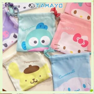 TAMAYO Mini Bundle Pocket สไตล์ญี่ปุ่นสองด้าน Sanrio Kuromi Drawstring Bag การ์ตูน Kawaii โพลีเอสเตอร์กระเป๋าผ้าเหรียญการพิมพ์กระเป๋า