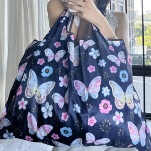 ถุงช้อปปิ้ง ขนาดใหญ่ 20 ลิตร แบบพับได้ ลายผีเสื้อ เหมาะกับซูเปอร์มาร์เก็ต สาหรับใส่ผัก