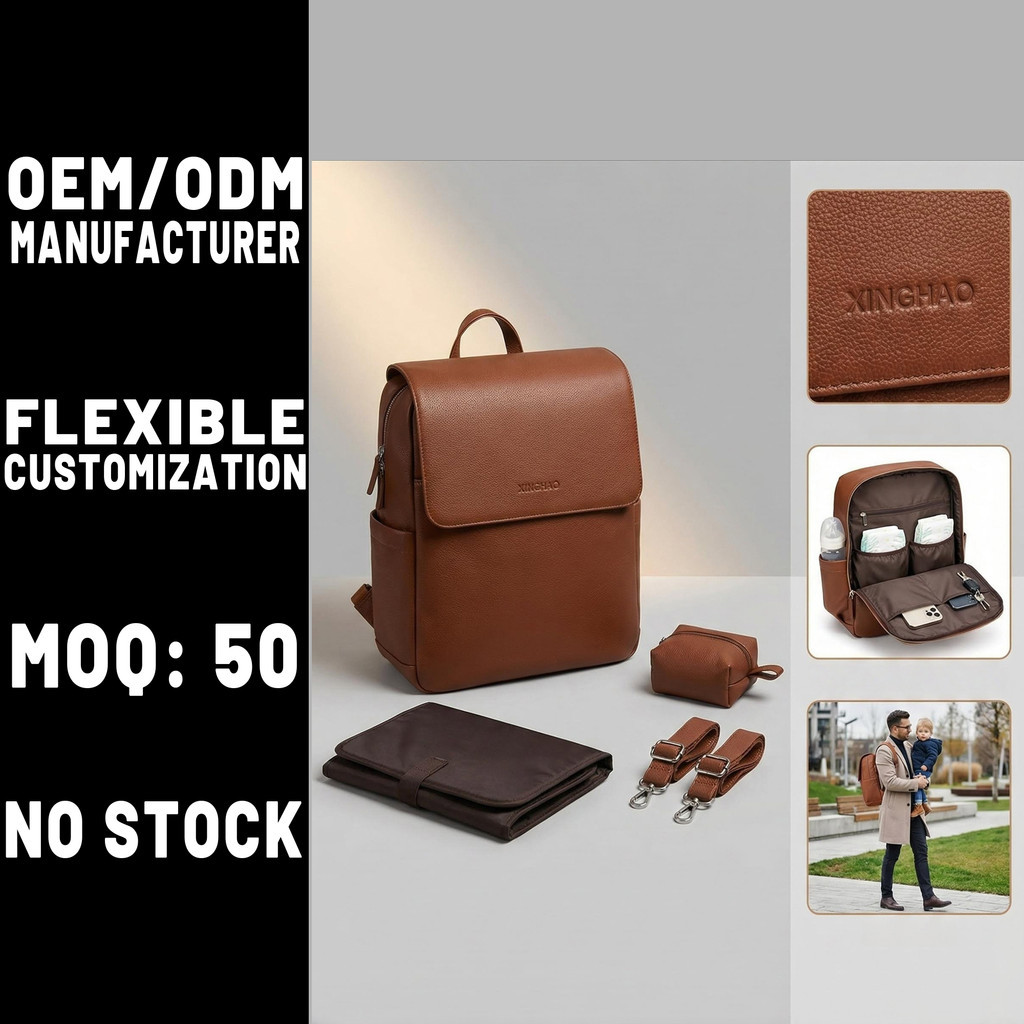 ผู้ผลิตที่กาหนดเองกล่องผ้าอ้อมคลอดบุตรกระเป๋าเป้สะพายหลังขนาดใหญ่มังสวิรัติหนังน้าทนลายแข็งเดินทางแม่กระเป๋าเด็ก