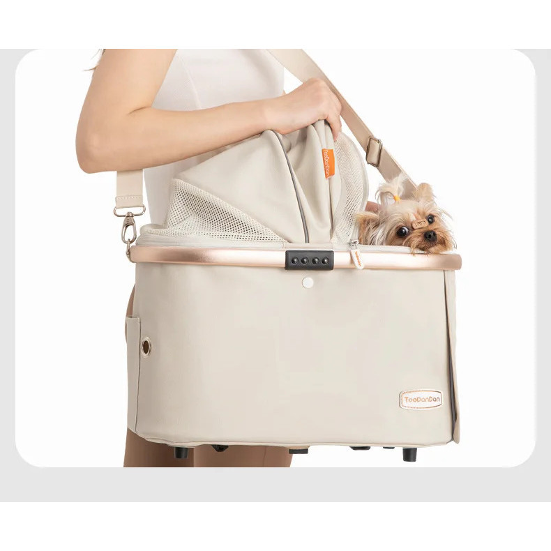 รถเข็นสัตว์เลี้ยงที่นั่งคู่ ไตรมาสคู่นอน รถเข็นแมวและสุนัขแบบพับได้