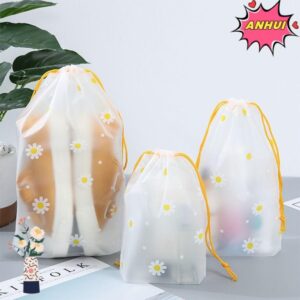 ANHUI กระเป๋าเก็บรองเท้าโปร่งใสการ์ตูน Daisy Drawstring Bag Creative แขวนกระเป๋ากันฝุ่น Moistureproof Travel Shoe Bag TravelBussity Trip