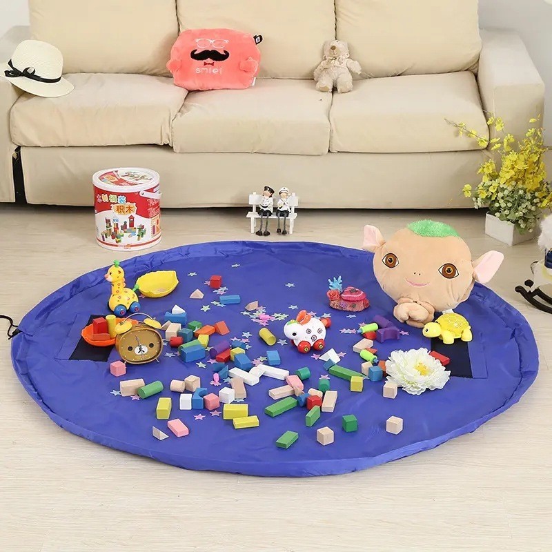 กระเป๋าเก็บของเล่นเด็กความจุขนาดใหญ่ กระเป๋าเชือกรูดสำหรับใส่ของเล่นต่อบล็อกเด็ก แผ่นรองเกมสกปรก