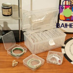 ไป่เหอ กล่องสร้อยข้อมือ 1 ชิ้น อุปกรณ์ในบ้านเดสก์ท็อปจัดเก็บกล่องเก็บเครื่องประดับ กันฝุ่นมินิพลิกปกพลาสติก