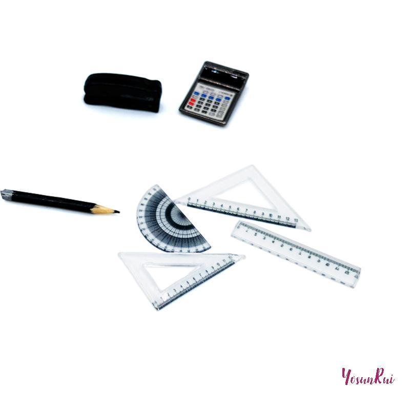 YosunRui 4 ชิ้น 112 Dollhouse Miniature ไม้บรรทัดไม้โปรแทรกเตอร์ไม้บรรทัดสามเหลี่ยม Straightedge รุ่นวาดเครื่องมือตุ๊กตา House อุปกรณ์เสริมใหม่