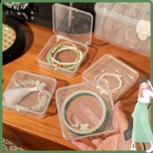 ซูกิกิ กล่องเก็บเครื่องประดับ1ชิ้นกล่องสร้อยข้อมือฝาพับโปร่งใสอุปกรณ์บ้านขนาดเล็กกันฝุ่นพลาสติก