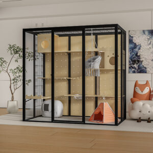 วิลล่าแมวพาโนรามาบ้านแมวบ้านครัวเรือนกรงแมวขนาดใหญ่ในร่มแมววิลล่าตู้แมวแก้วหรูหราชุดห้องแมว