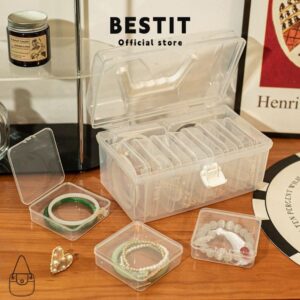 BESTIT กล่องสร้อยข้อมือ 1 ชิ้นฝาพับเดสก์ท็อปกล่องเก็บเครื่องประดับเครื่องใช้ในบ้านโปร่งใสมินิพลาสติก