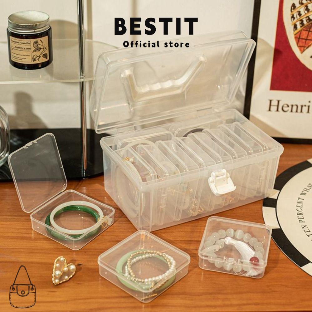 BESTIT กล่องสร้อยข้อมือ 1 ชิ้นฝาพับเดสก์ท็อปกล่องเก็บเครื่องประดับเครื่องใช้ในบ้านโปร่งใสมินิพลาสติก