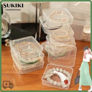 ซูกิกิ 1ชิ้นกล่องสร้อยข้อมือฝาพับใสกล่องเก็บเครื่องประดับทนทานสก์ท็อปการจัดเก็บมินิเครื่องใช้ในบ้านพลาสติก