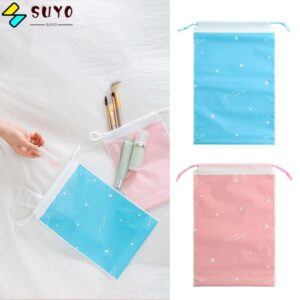 กระเป๋าเก็บของ ใช่ ถุงบรรจุภัณฑ์เชือกรูดลายหัวใจกันฝุ่นสร้างสรรค์หนากันน้าสีฟ้าสีชมพูเดินทางกระเป๋ารองเท้าเสื้อผ้าเครื่องสาอางของเ