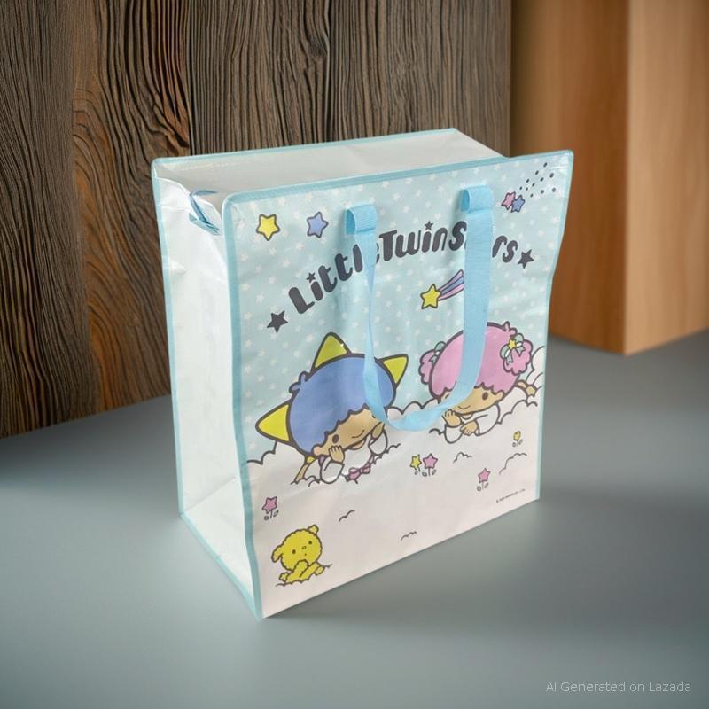 ถุงกระสอบอเนกประสงค์ ลายการ์ตูนlittleฟ้า ไซส์ M 503825 ซม มีซิป ทรงสูง แนวตั้ง