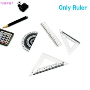 NFPH 4 ชิ้น 112 Dollhouse Miniature ไม้บรรทัดไม้โปรแทรกเตอร์สามเหลี่ยมไม้บรรทัด Straightedge รุ่นวาดเครื่องมือตุ๊กตา House อุปกรณ์เสริมใหม่