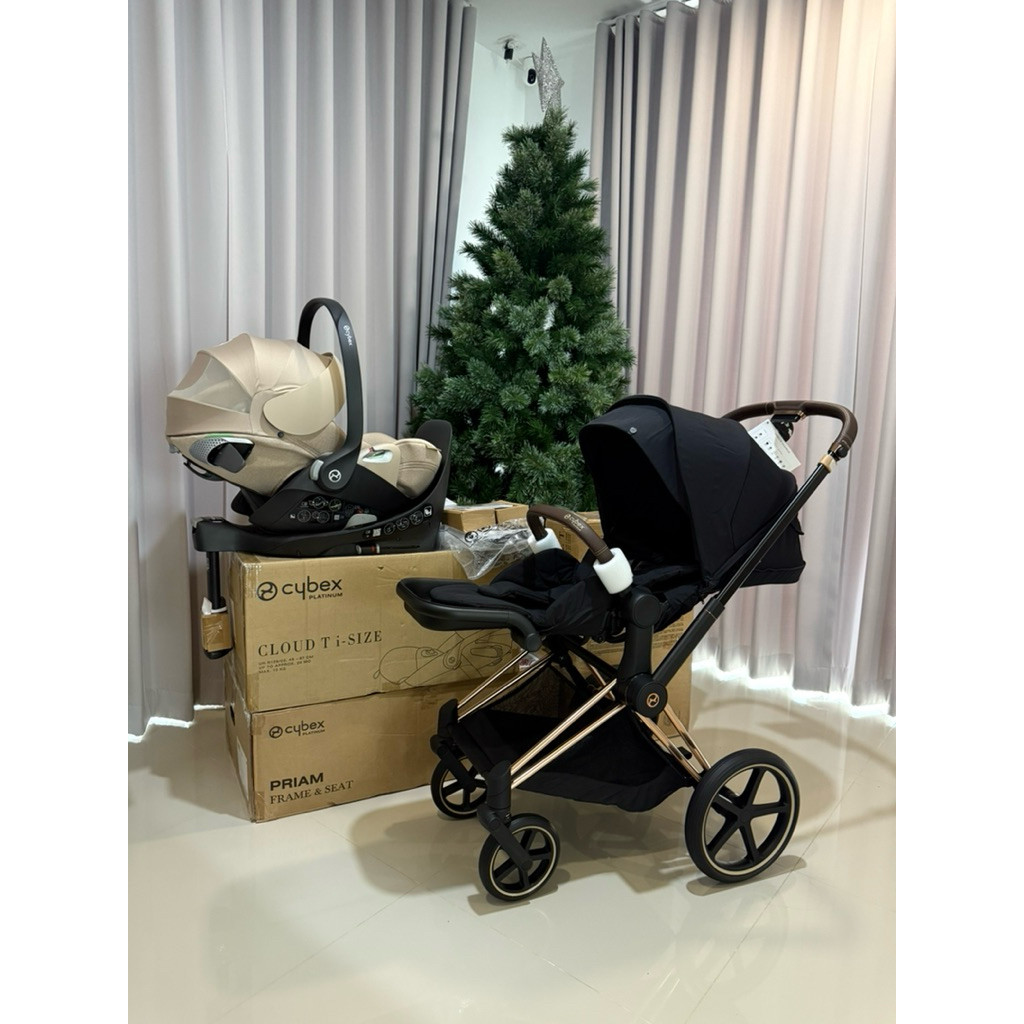 สินค้ามือ1 คาร์ซีท Cybex Priam rose gold ปี2024 กระเช้าคาร์ซีท Cybex Cloud T plus สี cozybeige Base T