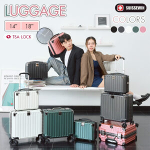 Suissewin กระเป๋าเดินทาง โครงอลูมิเนียม ขนาด 14 นิ้ว18 นิ้ว กระเป๋าเดินทางล้อลากไปได้รอบโลก SU18