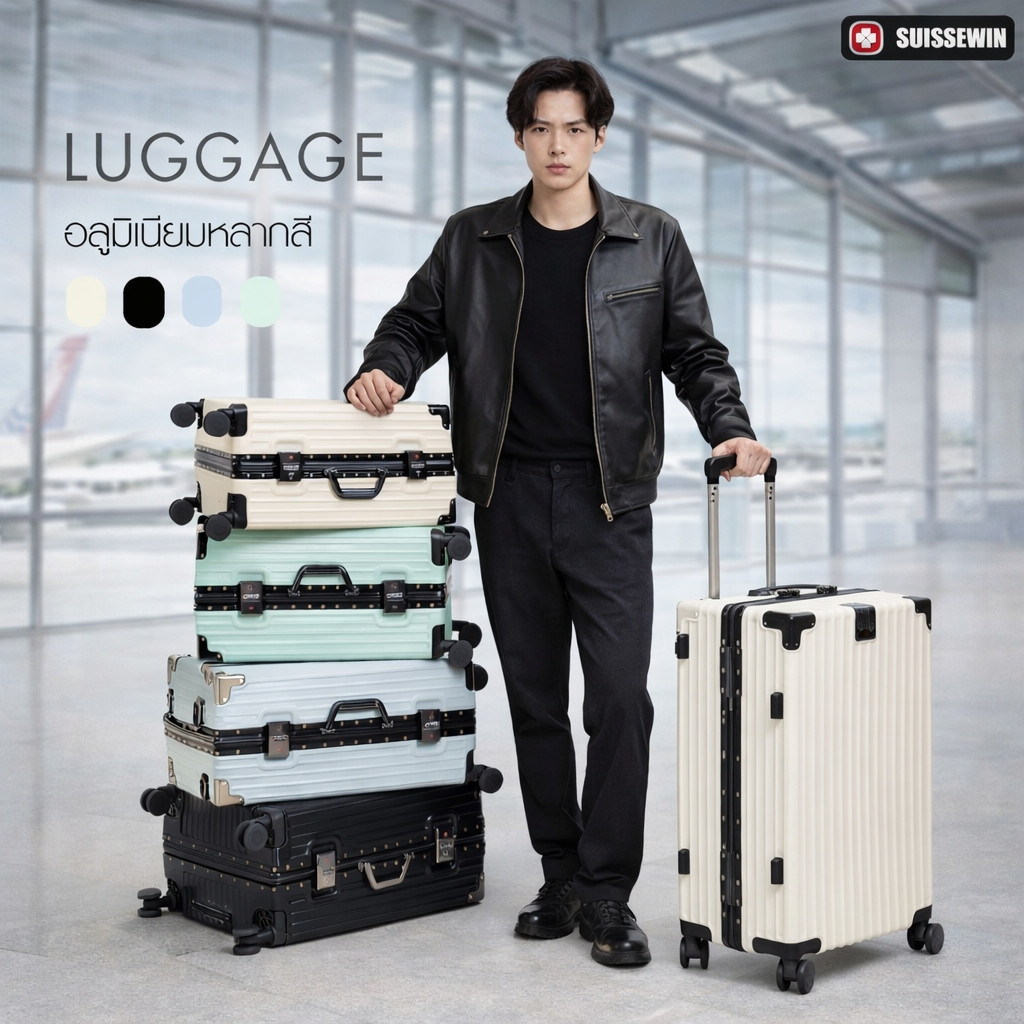 COLUMROO กระเป๋าเดินทางอลูมิเนียม Frame Aluminium ล็อครหัสมาตราฐาน 3 ตัว เดินทางได้ทั่วโลก M200