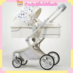 รถเข็นเด็กน้ำหนักเบาพร้อมฟังก์ชันพับสองทางและล้อดูดซับแรงกระแทกสี่ล้อสำหรับการนั่งหรือนอนเมื่อออกไปข้างนอก