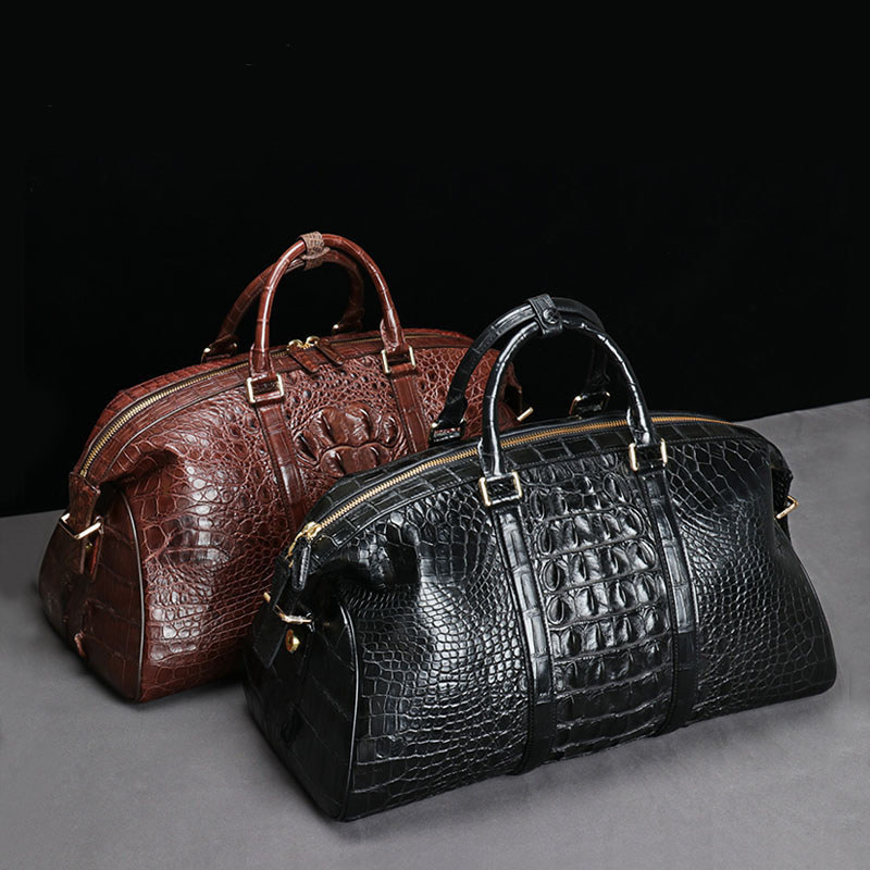 ปรับแต่งคุณภาพสูงจระเข้กระเป๋าเดินทาง Croc Duffle กระเป๋าถือหนัง Unisex กลางแจ้งขนาดใหญ่ความจุ Vintage Dumpling กระเป๋าเดินทาง