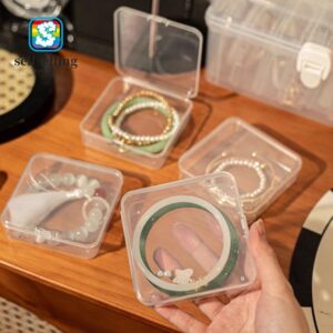 ตัวเอง กล่องสร้อยข้อมือ 1 ชิ้นฝาพับกล่องเก็บเครื่องประดับโปร่งใสที่เก็บเดสก์ท็อปกันฝุ่นมินิพลาสติก