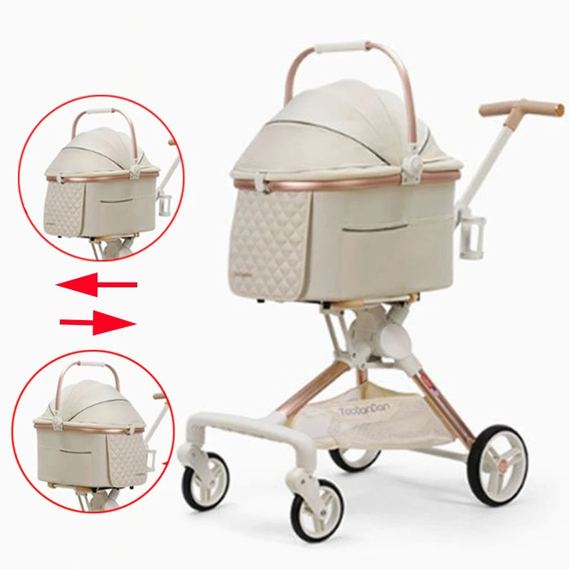 รถเข็นสัตว์เลี้ยงพับได้รถเข็นเด็กตะกร้าเปลี่ยนทิศทางสุนัขขนาดกลางรถเข็นเด็กที่ถอดออกได้แมวสุนัขรถเข็น ค มาถึง ล้อกลางแจ