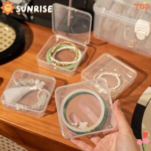 พระอาทิตย์ขึ้น กล่องสร้อยข้อมือ 1 ชิ้น อุปกรณ์ในบ้าน ที่เก็บของตั้งโต๊ะ กล่องเก็บเครื่องประดับ ฝาพับ โปร่งใส มินิ พลาสติก