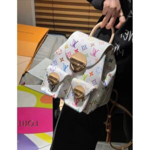 Louis Vuitton Takashi Murakami CoBranded สีขาว Tricolor กระเป๋าเป้สะพายหลังกระเป๋าถือกระเป๋าสะพายกระเป๋าช้อปปิ้งกระเป๋าแม่กระเป๋านักเรียน Urban Warm Decent