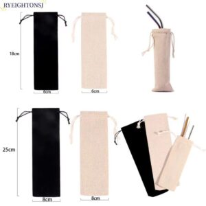 ขวา กระเป๋าเก็บฟาง กระเป๋าใส่เชือกรูดผ้าฝ้ายผ้าลินินกันฝุ่น ที่เก็บช้อนส้อมแบบพกพา บ้าน